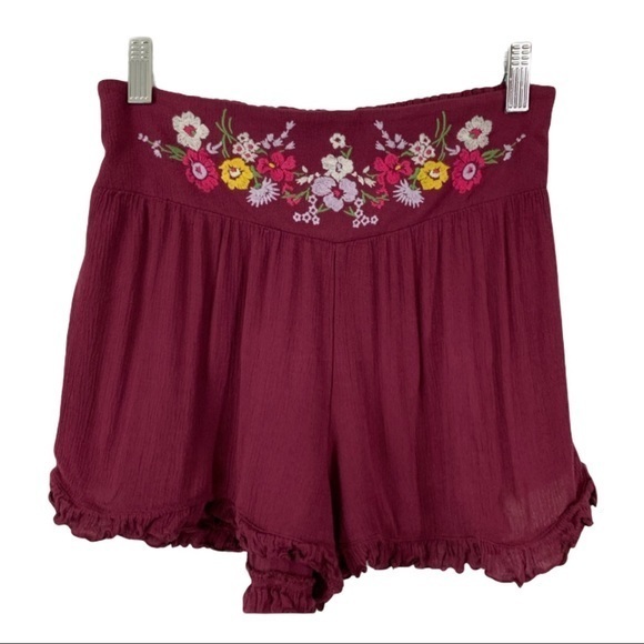 MOSSIMO Flowy Floral Embroidered Ruffle Shorts - Picture 1 of 9